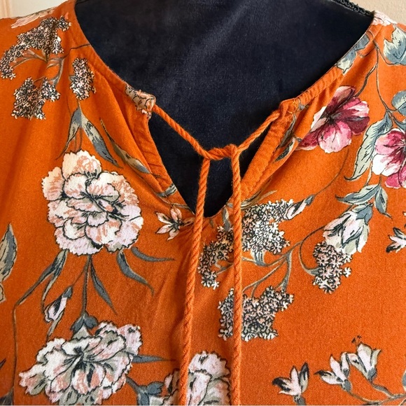 Altar'd State Orange Vibrant Print Boho Balloon Sleeve Top - Picture 9 of 9